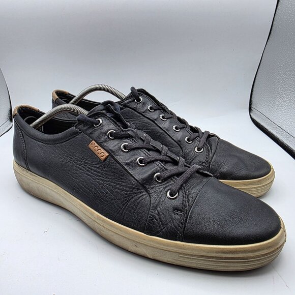 ECCO Soft 7 Mens Size 13 Black Leather Lace Up Shoes Walking Comfort Work Wear - Picture 1 of 13